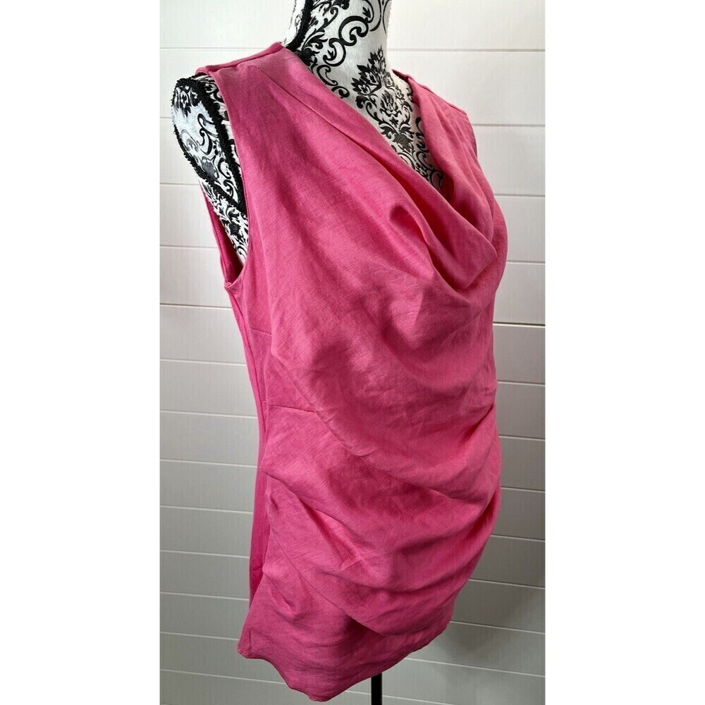 Neiman Marcus Womens Pink Linen Blend Cow Neck Ruching Beach Coastal L